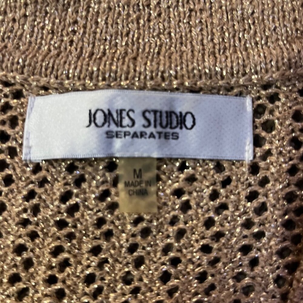 Jones Studio Gold Sparkle Open Front Cardigan Womens M Used New Years Eve - Picture 6 of 16